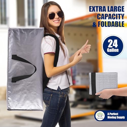 Cosy Family 4 Pack Heavy Duty Extra Large Moving Bags with Backpack Straps - Strong Handles & Zippers, Storage Totes For Space Saving, Fold Flat, Alternative to Moving Box (X-Large-Set of 4, Silver) - Image 7