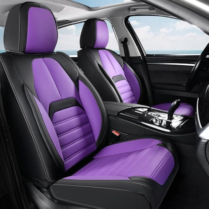 Coverado Car Seat Covers Full Set, Seat Covers for Cars, Automotive Seat Covers, Waterproof Nappa Leather Front Seats and Back Car Seat Protector, Universal Fit for Most Cars SUV Trucks,Black&Purpe - Image 2