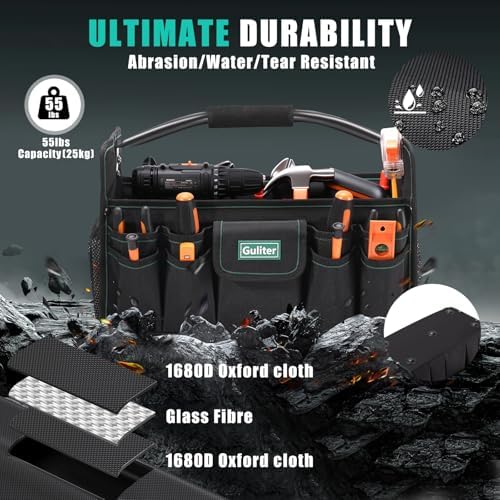 17 Inch Tool Bag,Electrician Tool Bags,Heavy Duty Open Top Tool Tote,31 Pocket Tool Box Organizer with Stainless Steel Handle & Adjustable Shoulder Strap, Black/Green - Image 5