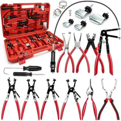 17 PCS Hose Clamp Pliers Set with Flexible Long Reach Cable, Professional Radiator & Fuel Line Removal Kit. (17 PCS) by Unknown