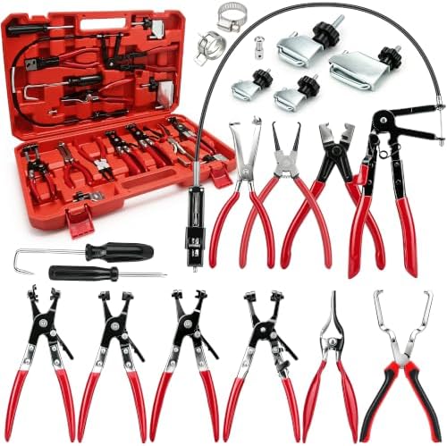 17 PCS Hose Clamp Pliers Set with Flexible Long Reach Cable, Professional Radiator & Fuel Line Removal Kit. (17 PCS) by Unknown