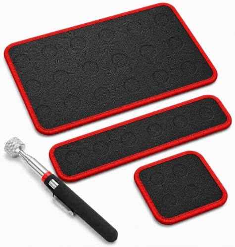 3 Pcs Magnetic Tool Mat Set with 15 lb Telescoping Magnetic Pickup Tool, 3 Sizes Flexible Magnetic Parts Holder Pads, Non-Slip PVC Tool Organizer for Screws Bolts Nuts, Mechanic Auto Repair Garage by Unknown