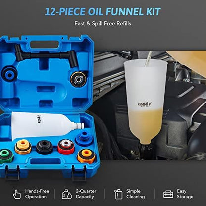 OMT Engine Oil Funnel Set, 2-Quart Spill-Free Filling Kit, 8 Adapters - Image 2