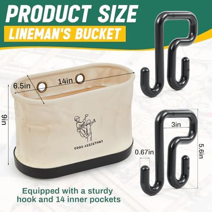 Vesici Lineman Oval Bucket Tool Bag Organizer with Hooks - Image 2