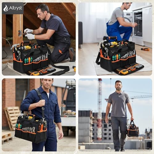 Electrician Tool Bag, 26-Pocket, 17-Inch, Potable Tool Box Organizer with Wide Mouth Opening & Padded Shoulder Strap, Water Resistant Heavy Duty Bag for Mechanics, Contractors, Plumber & Craftsmen - Image 7