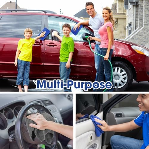 Shimeyao 30 Pcs 16 x 16 Inch Edgeless Microfiber Plush Towels for Cars Detailing Drying Wash Polishing Absorbent Cleaning Cloths, 500 GSM (Blue, Gray) - Image 6