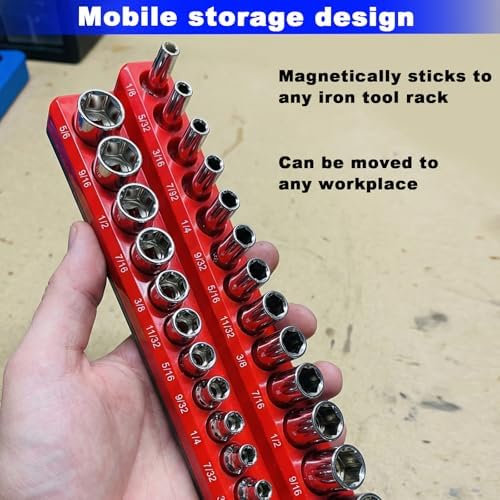 Magnetic Socket Organizer Set, 8PCS Socket Holder Organizer with 6 Socket Trays & 2 Wrench Racks, 1/4", 3/8", 1/2" Metric & SAE Tool Box Organizer for Garage, Toolbox, (Socket, Wrench not Included) - Image 5