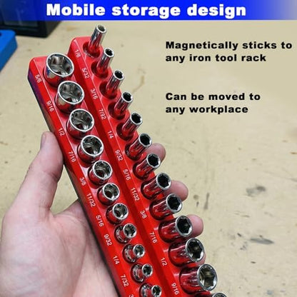 Magnetic Socket Organizer Set, 8PCS Socket Holder Organizer with 6 Socket Trays & 2 Wrench Racks, 1/4", 3/8", 1/2" Metric & SAE Tool Box Organizer for Garage, Toolbox, (Socket, Wrench not Included) - Image 5