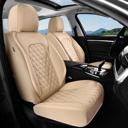 Coverado Front Car Seat Covers, Faux Leather Oil-Resistant Non-Slip Cushions, Universal Fit for Sedans, Pickups, SUVs, Waterproof Seat Covers, Car Seat Protectors – Beige by COVERADOAUTO