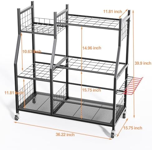 Garden Tool Organizer with Wheels for Garage, Freestanding Garage Tool Organizer, Yard Tool Holder, Garden Tool Cart for Long Handled Tools,Rakes, Brooms, Yard Storage Rack for Shed, Indoor, Outdoor - Image 2