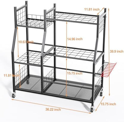 Garden Tool Organizer with Wheels for Garage, Freestanding Garage Tool Organizer, Yard Tool Holder, Garden Tool Cart for Long Handled Tools,Rakes, Brooms, Yard Storage Rack for Shed, Indoor, Outdoor - Image 2