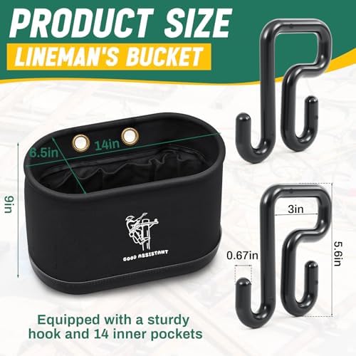 Vesici 2 Pcs Black Lineman Oval Bucket Tool Bag Organizer with Hooks - Image 2