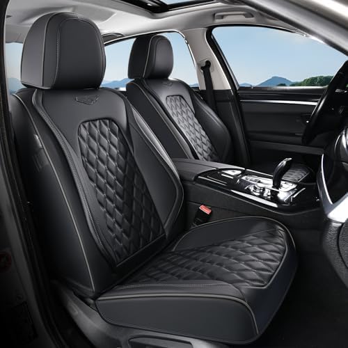 Coverado Front Seat Covers, Waterproof Nappa Leather Anti-Scratch Protectors, Universal Fit for Sedans, SUVs, Pickups, Car Accessories, Waterproof Seat Covers-Black by COVERADOAUTO