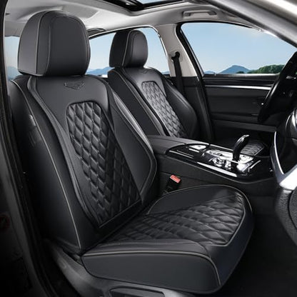Coverado Front Seat Covers, Waterproof Nappa Leather Anti-Scratch Protectors, Universal Fit for Sedans, SUVs, Pickups, Car Accessories, Waterproof Seat Covers-Black by COVERADOAUTO