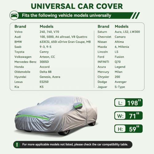 AUQDD 6-Layers Premium Sedan Car Cover Waterproof All Weather Weatherproof UV Sun Protection Snow Dust Storm Resistant Outdoor Exterior Custom Form-Fit Full Padded Car Cover with Straps 188"-198" K3 - Image 2