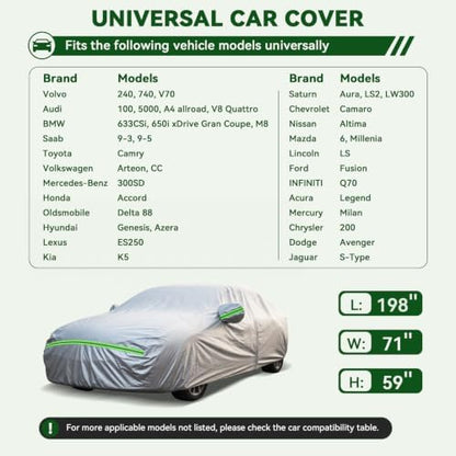 AUQDD 6-Layers Premium Sedan Car Cover Waterproof All Weather Weatherproof UV Sun Protection Snow Dust Storm Resistant Outdoor Exterior Custom Form-Fit Full Padded Car Cover with Straps 188"-198" K3 - Image 2
