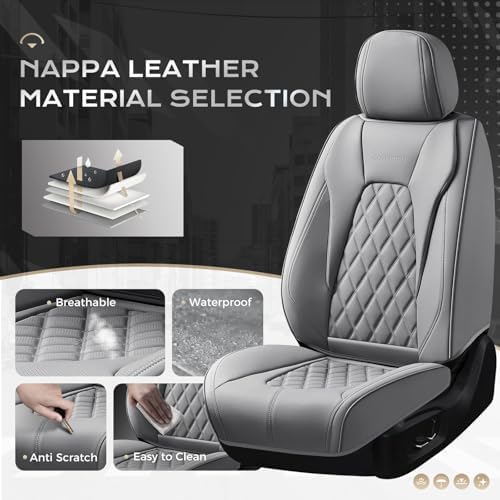 Coverado Car Seat Covers, Front Seat Cover, 2 Pack Luxury Faux Leather Seat Covers for Cars, Waterproof Car Seat Protector Car Seat Cushion, Universal Automotive Seat Covers Fit for Most Cars - Gray - Image 2
