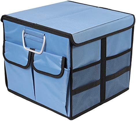 Car Trunk Organizer Collapsible Portable Multi Compartments Organizer with Non Slip Straps for SUV Truck Auto Vehicle Car Auto Minivan (Small covered, Blue) by TYSKL