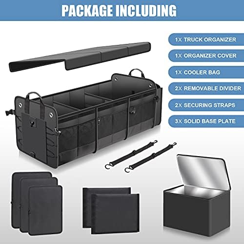 Car Trunk Organizer with Lid & Removable Leakproof Cooler Bag，Foldable Cover,Large Trunk Organizers,Multi-Compartment Collapsible Cargo Storage Organizer for SUV,Van,Truck,Sedan(3 Compartments,Black) - Image 6