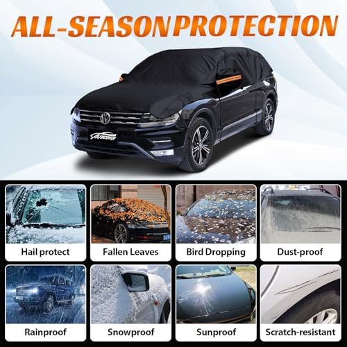 Half Car Cover Sedan M, Car Snow Cover for Windshield & Sunroof Protection with Soft Lining, Top Only Partial Cover for Convertible - Image 3