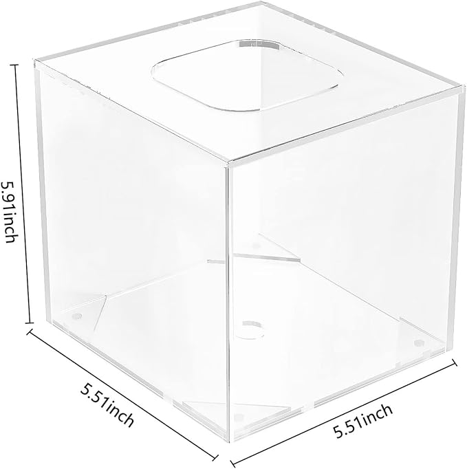 HBlife Acrylic Tissue Box Holder & Cover with Magnetic Bottom, Multi-Use Dryer Sheet & Mask Case Organizer for Bathroom, Car, Office, Table - Clear Square, 5.51 x 5.51 x 5.91 Inches