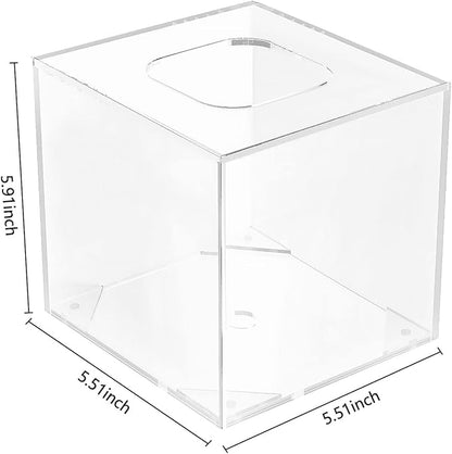 HBlife Acrylic Tissue Box Holder & Cover with Magnetic Bottom, Multi-Use Dryer Sheet & Mask Case Organizer for Bathroom, Car, Office, Table - Clear Square, 5.51 x 5.51 x 5.91 Inches