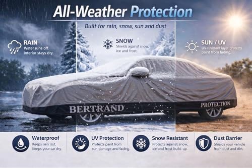 BERTRAND Outdoor Car Cover Waterproof All Weather, Sedan to 188 in (A2) - Image 2