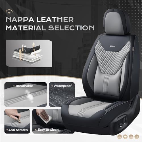 Coverado Car Seat Covers with Lumbar Support, Front Covers for Cars, Universal Automotive Seat Cover, Waterproof, Leather Car Seat Cushion, Interior Seat Protectors for Most Cars - Image 2