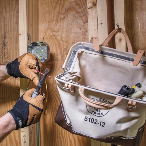 Klein Tools 5102-12 Heavy Duty Natural Canvas Tool Bag, Tool Tote, Multi-Purpose Bag with Wide Hinged Opening and Leather Handles, 12-Inch - Image 7
