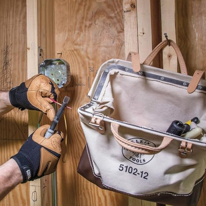 Klein Tools 5102-12 Heavy Duty Natural Canvas Tool Bag, Tool Tote, Multi-Purpose Bag with Wide Hinged Opening and Leather Handles, 12-Inch - Image 7