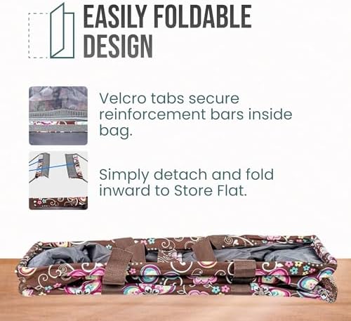 Extra Large Utility Tote Bag - Oversized Collapsible Reusable Wire Frame Rectangular Canvas Basket With Two Exterior Pockets For Beach, Pool, Laundry, Car Trunk, Storage - Brown Daisy - Image 5