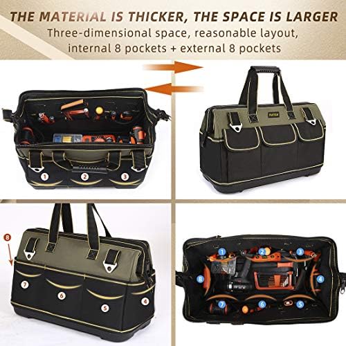 FASTECH 22-inch Wide Mouth Tool Bag with Water Proof Molded Base，Wide Mouth Tool Tote Bag,Waterproof Tool Organizer Bag for Men with Adjustable Shoulder Strap (22 inch) - Image 4