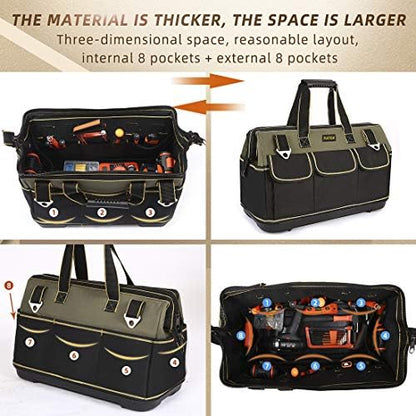 FASTECH 22-inch Wide Mouth Tool Bag with Water Proof Molded Base，Wide Mouth Tool Tote Bag,Waterproof Tool Organizer Bag for Men with Adjustable Shoulder Strap (22 inch) - Image 4