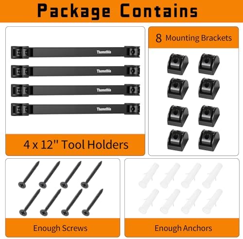 12" Magnetic Tool Holder Strip, 4 Pieces Black Metal Tool Organizer Rack with Stainless Steel Surface, Magnet Bar for Garage Workshop, Easy To Install with Mounting Screws - Image 7