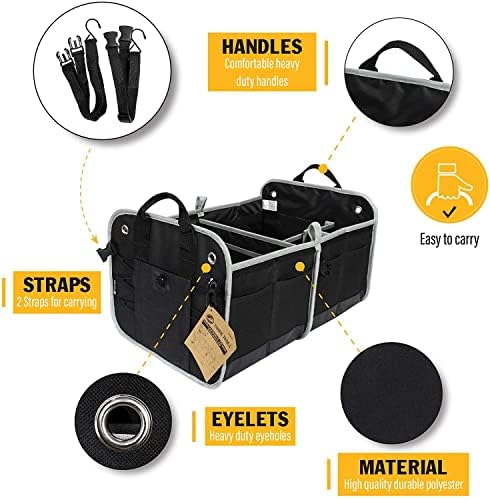 Tahoe Trails 23" Foldable Trunk Organizer for Car Storage, Reinforced Base Plates, Non Slip Bottom, Securing Straps, 11 External Pockets, 2 Pack, Black - Image 3