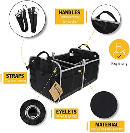 Tahoe Trails 23" Foldable Trunk Organizer for Car Storage, Reinforced Base Plates, Non Slip Bottom, Securing Straps, 11 External Pockets, 2 Pack, Black - Image 3