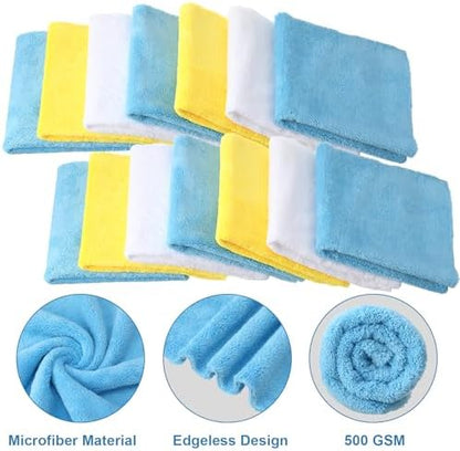 Shimeyao 30 Pcs 16 x 16 Inch edgeless Microfiber Plush Towels for Cars Detailing Drying Wash Polishing Absorbent Cleaning Cloths, 500 GSM (Light Blue, White, Yellow) - Image 3