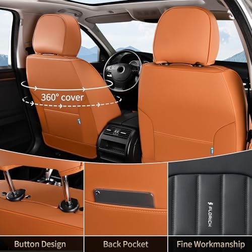 FLORICH Leather Seat Cover, Car Seat Covers Front Set, Waterproof Car Seat Protectors, Front Seat Covers 2 Pack, Automotive Seat Covers Protector Fit for Most Cars Trucks SUV - BrownBlack - Image 2