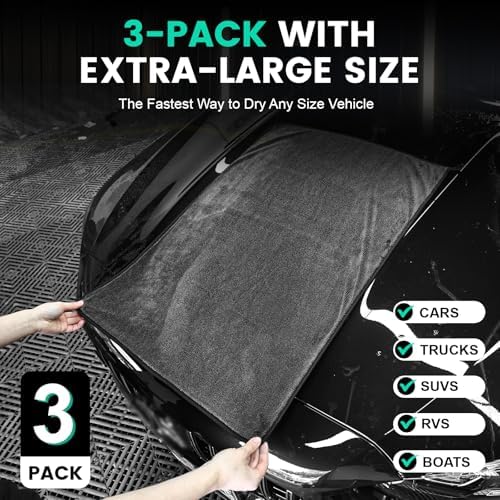 3 Pack Bulk Microfiber Towels for Cars, Microfiber Drying Towel, 35" x 24" - Image 3