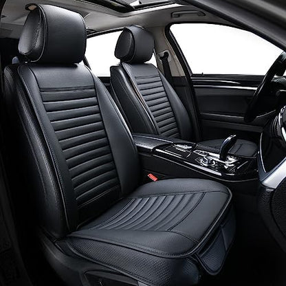 2pc Car Seat Covers, Luxury Car Protectors, Universal Anti-Slip Driver Seat Covers, Edge Wrapping Front Car Seat Covers with PU Leather(Black) by SunnyColor