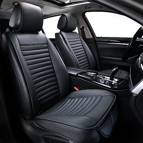 2pc Car Seat Covers, Luxury Car Protectors, Universal Anti-Slip Driver Seat Covers, Edge Wrapping Front Car Seat Covers with PU Leather(Black) by SunnyColor