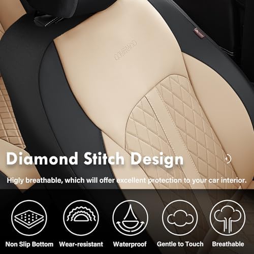 Coverado Universal Leather Seat Covers Full Set for 5 Seats – Waterproof, Durable All-Weather Protector for SUV, Pickup Truck, Sedan, Black&Beige - Image 5