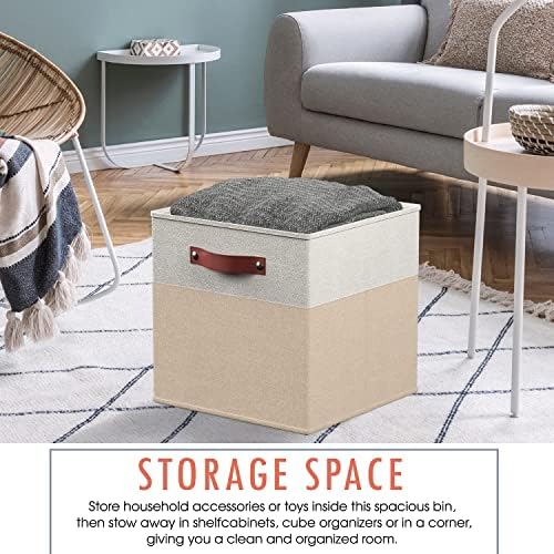 Ornavo Home 13x13 Foldable Fabric Storage Cube Bins, 6 Pack, White/Khaki - Image 4