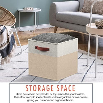 Ornavo Home 13x13 Foldable Fabric Storage Cube Bins, 6 Pack, White/Khaki - Image 4