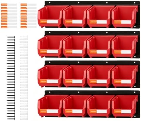 16pc Wall-Mounted Storage Organizer Set with Metal Rails Red by LEADLOONG