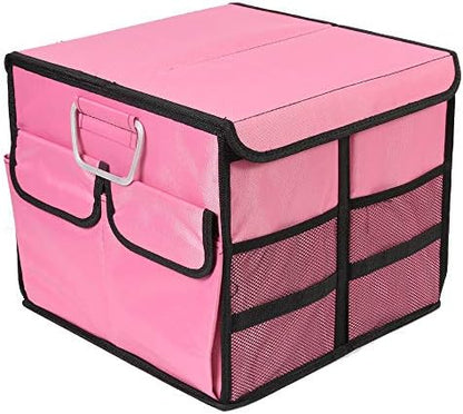 Car Trunk Organizer Collapsible Portable Multi Compartments Organizer with Non Slip Straps for SUV Truck Auto Vehicle Car Auto Minivan (Small Covered, Pink) by TYSKL