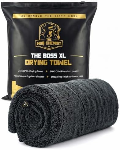Boss XL Car Drying Towel, 24x36, 1400 GSM Twisted Loop Microfiber Drying Towel, Ultra Absorbent Premium Auto Drying Cloth for Cars, Trucks, SUVs, RVs, Motorcycles, Scratch-Free - Gray by TheMobChemist