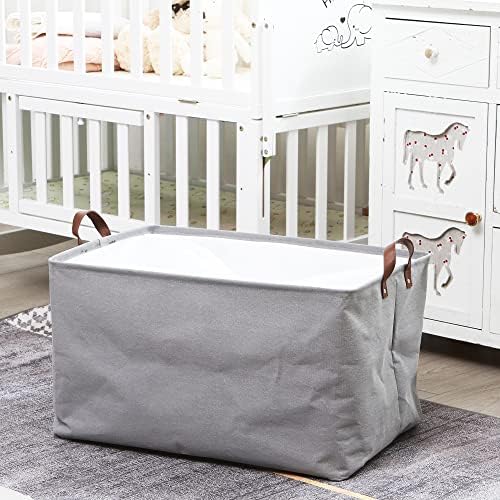 Hinwo 70L Extra Large Canvas Storage Bin with Lid and Handles, 6-Pack - Image 2