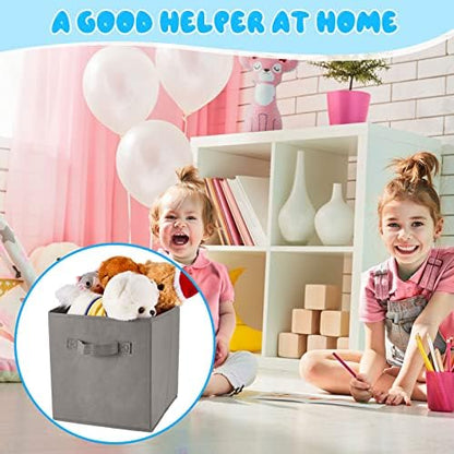 Yinder 12 Pcs Cube Storage Bin Grey 10.5''x10.5''x11'' Storage Bins for Playroom Decor Colorful Bins for Kids Foldable Baskets for Nursery Organizer Boxes Fabric Boxes - Image 4