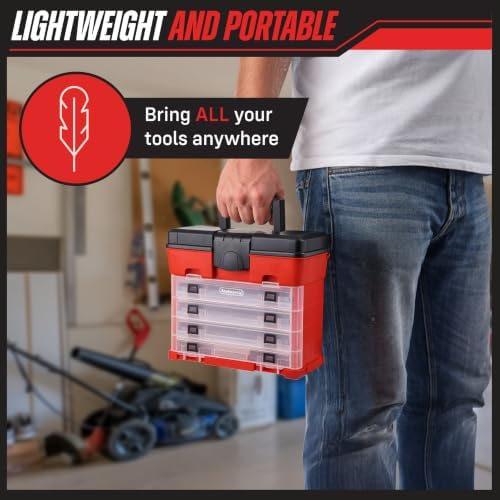 Small Parts Organizer Box - 11-Inch Portable Storage Case with 4 Removable Multi-Compartment Trays for Screws, Beads, Small Fishing Tackle, Hardware, and Craft Supplies by Stalwart (Red) - Image 5
